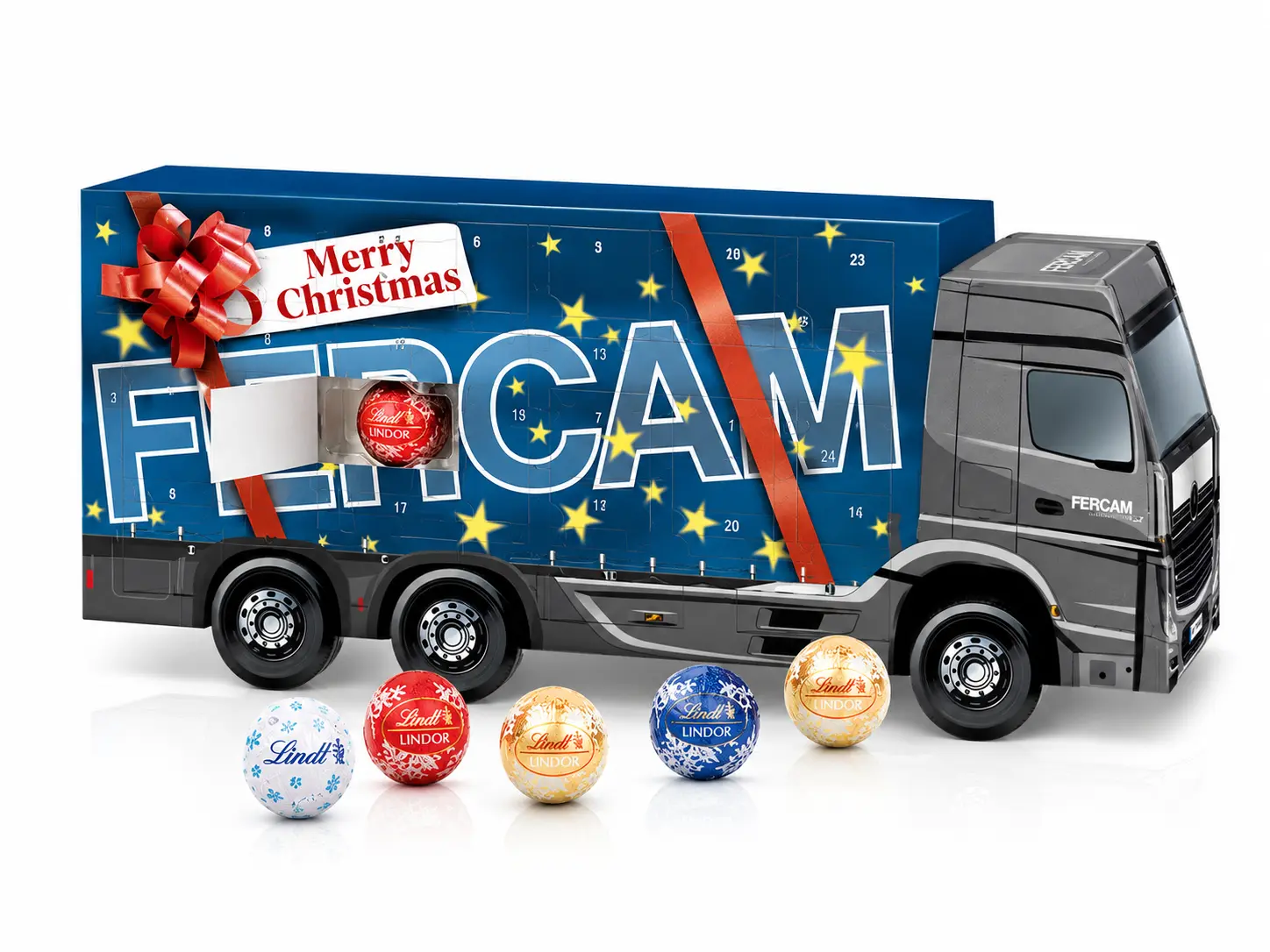 3D-Adventskalender LKW mit Lindt Schokolade für LKW-Fahrer
