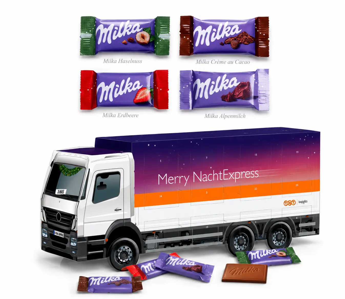 3D-Adventskalender LKW mit Milka Schokolade